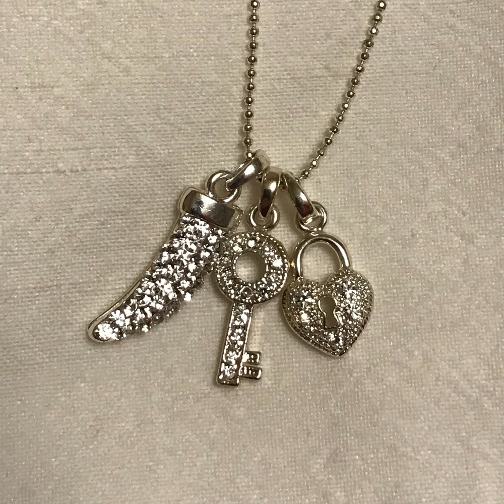 Charm Necklace - Claw, Key, Heart Lock - Silver Tone, New - Picture 2 of 4